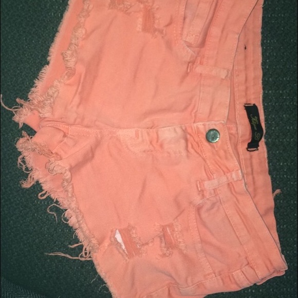 Pink/salmon ripped Jean shorts