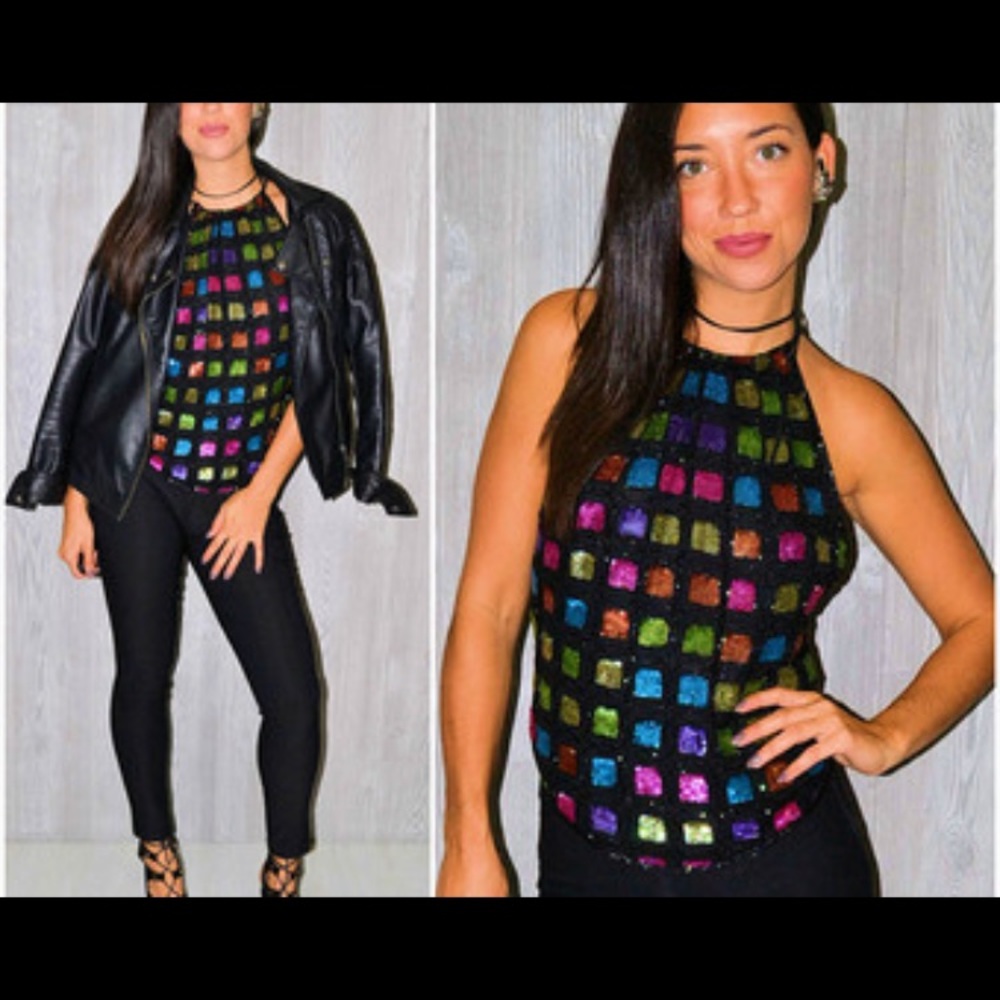 Sequin and silk top