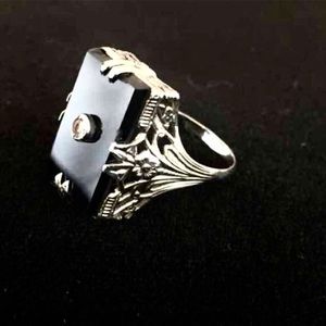 🔴SOLD🔴 14k Antique Jet & Diamond Ring