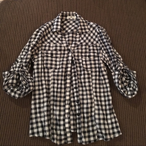 Black and white checkered button down shirt