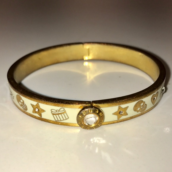 Henri Bendel Petite Hinged Icons Bangle Gold White