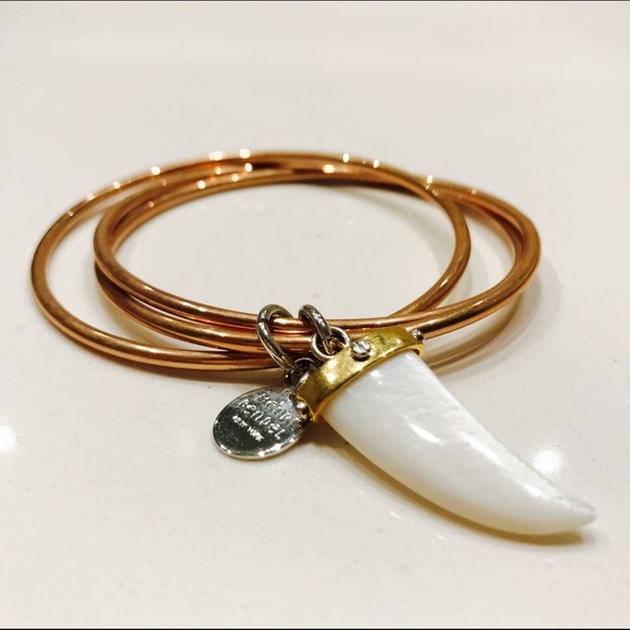 Henri Bendel Triple Rose Gold Bangle Pearl Tooth