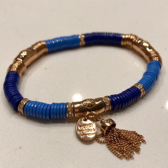 Henri Bendel Blue Beaded Rose Gold Fringe Bracelet