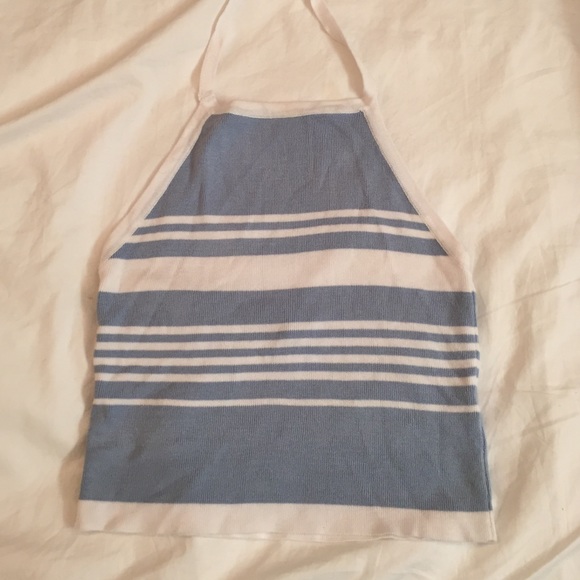 blue and white striped brandy melville halter top