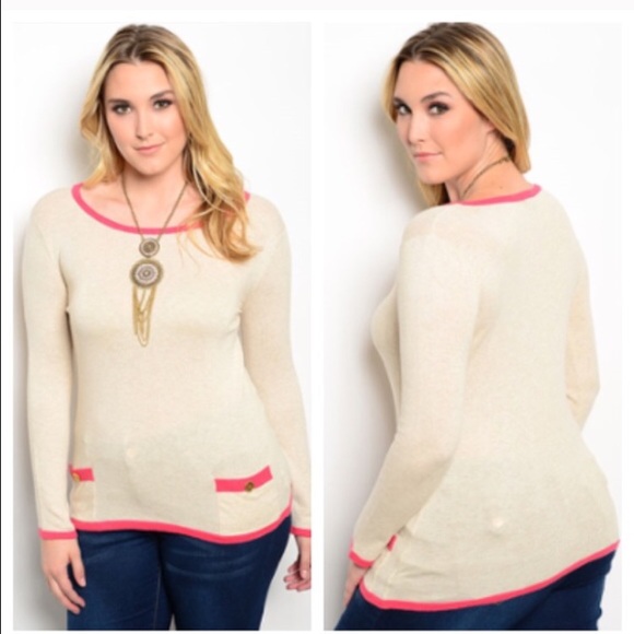 Sweaters - FINAL Price! 1X-2X Taupe/Rose Sweater with Pockets