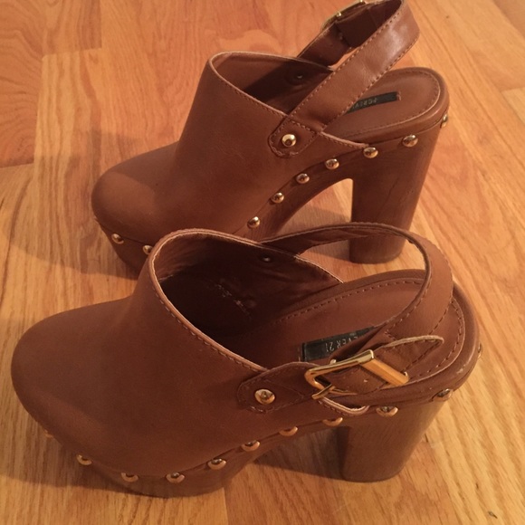 Brown stylish heels with ankle buckle very cute!