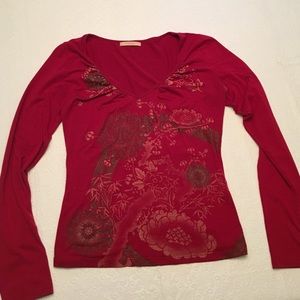 Red floral pattern shirt
