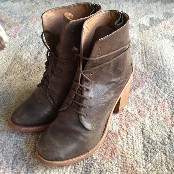 Olive Green Lace-Up Booties