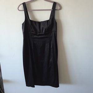 Black satin David Meister cocktail dress.