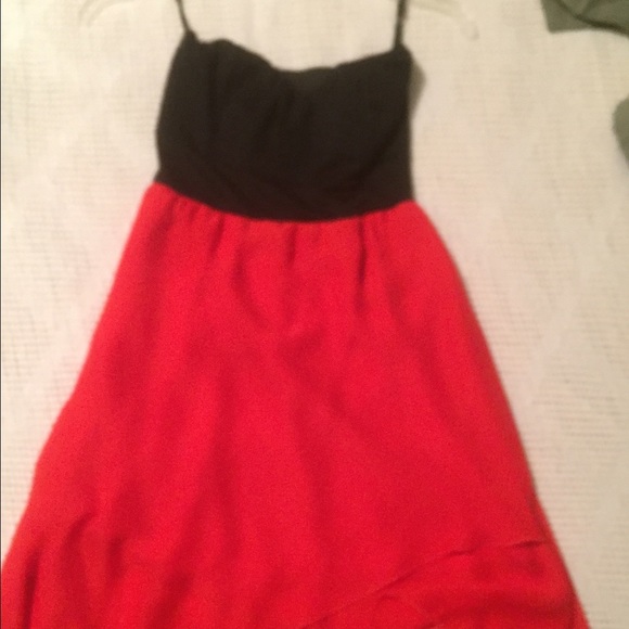 Black and red strapless high/low dress