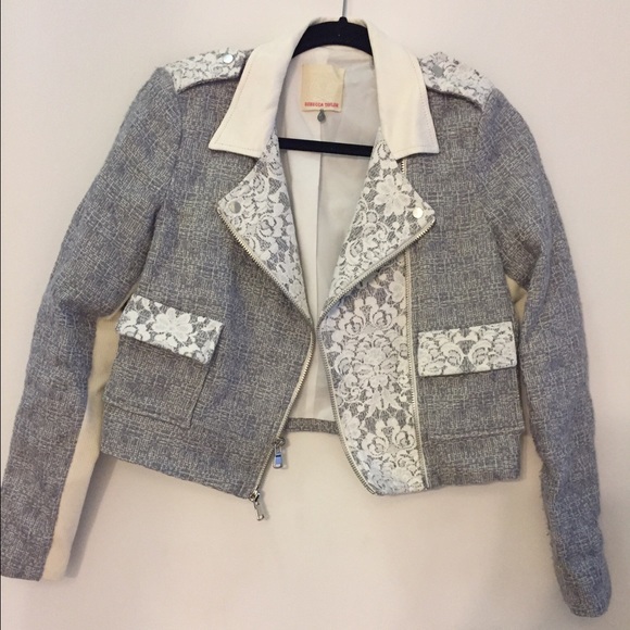 Rebecca Taylor Lace Grey Tweed Jacket - Picture 2 of 2