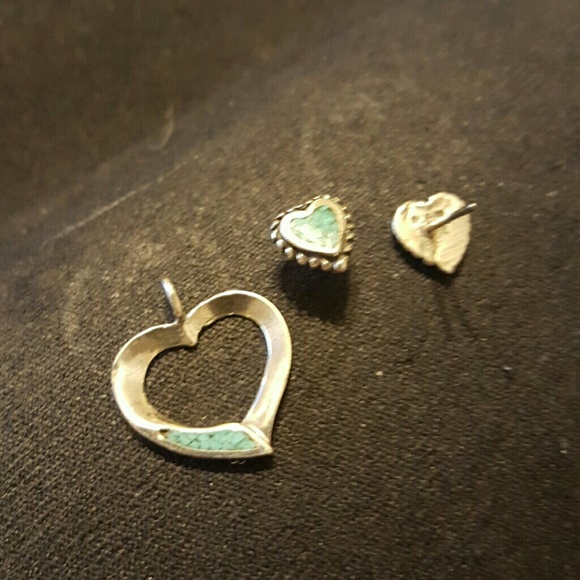 Turquoise and Silver Earrings and Slider Set