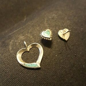 Turquoise and Silver Earrings and Slider Set