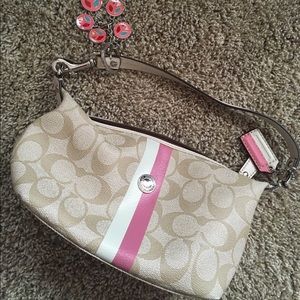 Pink/White stripe Coach Handbag