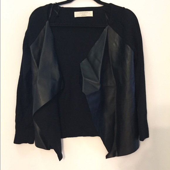 Black knit Zara open sweater with leather