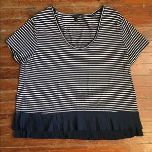 JCREW Striped Top with satin pleated hem