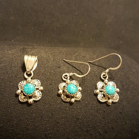 Turquoise & Silver Earrings & Slider Set