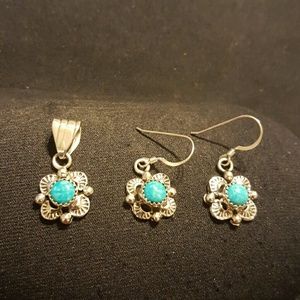 Turquoise & Silver Earrings & Slider Set