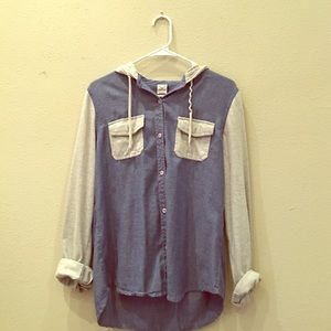 Button down hooded shirt