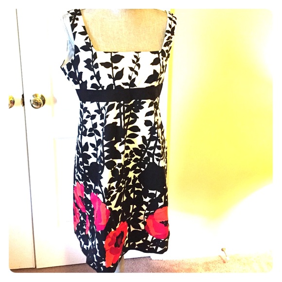 Black and white and poppy dress