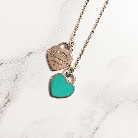 Tiffany Necklace - Blue Double Heart Tag