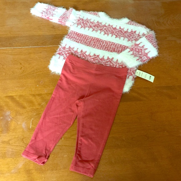 Fuzzy sweater with matching tights.