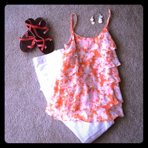 Orange & White Flutter Top - Picture 2 of 4