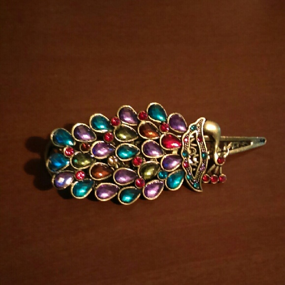 Crystal and Alloy Peacock Hair Barrette