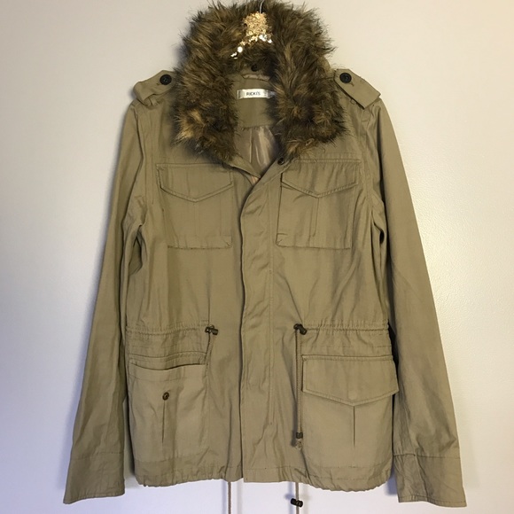 Ricki's anorak jacket coat size large fur collar