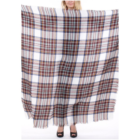 White Tartan Oversize Check Blanket Scarf - Picture 4 of 4