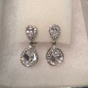 Cubic zirconia teardrop clip on earrings