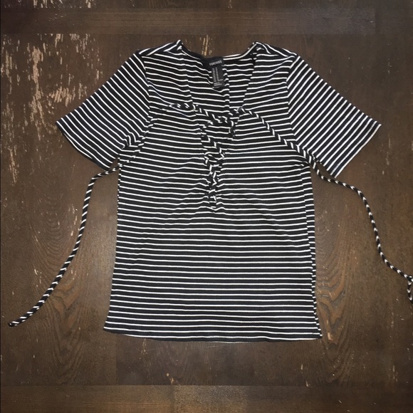 Forever21 Black and White Lace Up Top