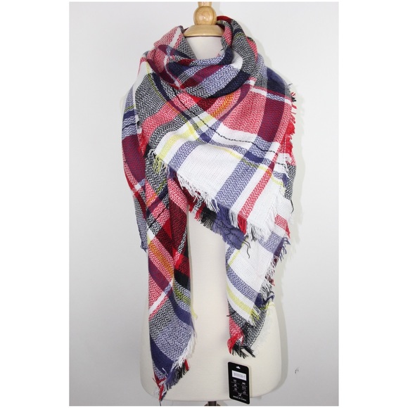 Accessories - Blue Red Oversize Check Plaid Blanket Scarf
