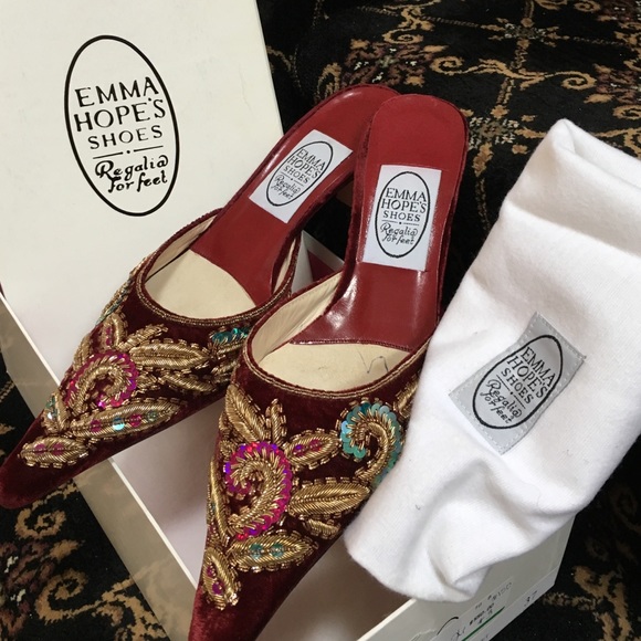 SALE EmmasHope RubyVelvet&Gold Embroidered Mule 37 - Picture 3 of 6