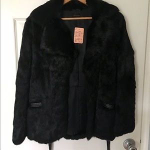 Genuine black rabbit fur coat