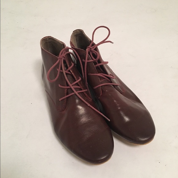 Faux Oxblood Leather Tie Ankle Booties Size 7 F21