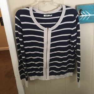 Navy Striped Zip Up Cardigan
