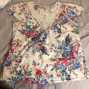 Floral Top with Lace Detail