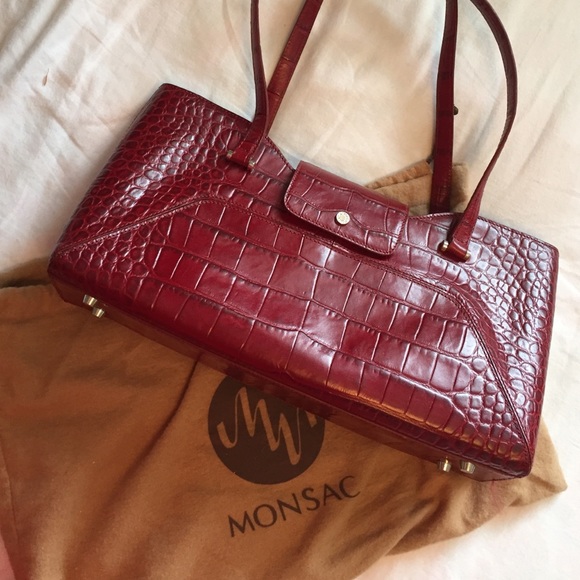 Beautiful red Monsac satchel handbag leather