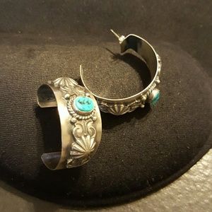 Beautiful Turquoise and Silver Hoop Earrings