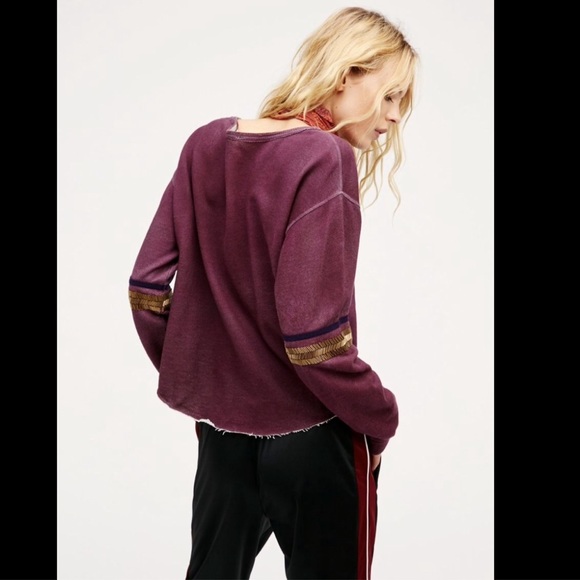 Free People wine Embellished Harper Sweatshirt - Picture 3 of 4