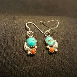Beautiful Turquoise, Coral and Silver Earrings