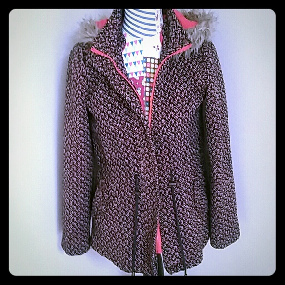 Brown & orange tweed hooded jacket