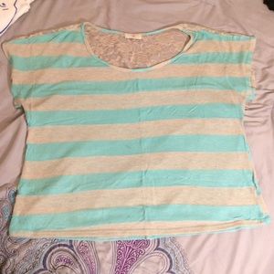Turquoise Stripe Top with Lace Back Detail
