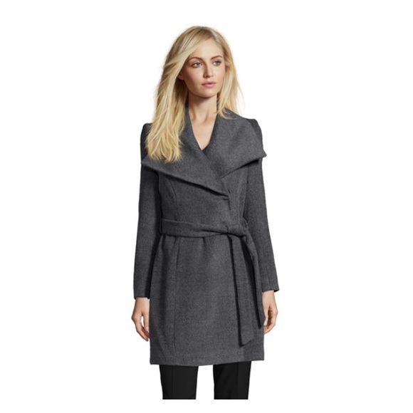 T Tahari Charcoal Wool Blend Coat