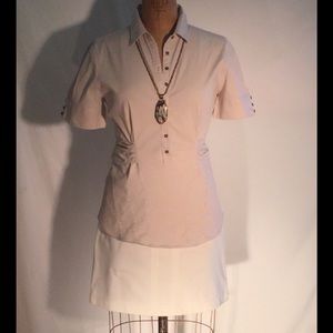 Zara tan/white pinstripe poplin s/s fitted blouse