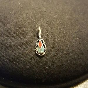 Beautiful Turquoise, Coral & Silver Necklace Charm