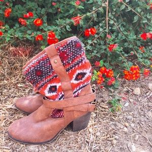 Candie's cognac sweater strap ankle boots
