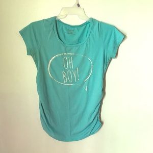 Blue "oh boy" maternity tee