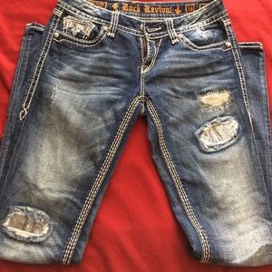 Rock revival distressed jeans with bling.